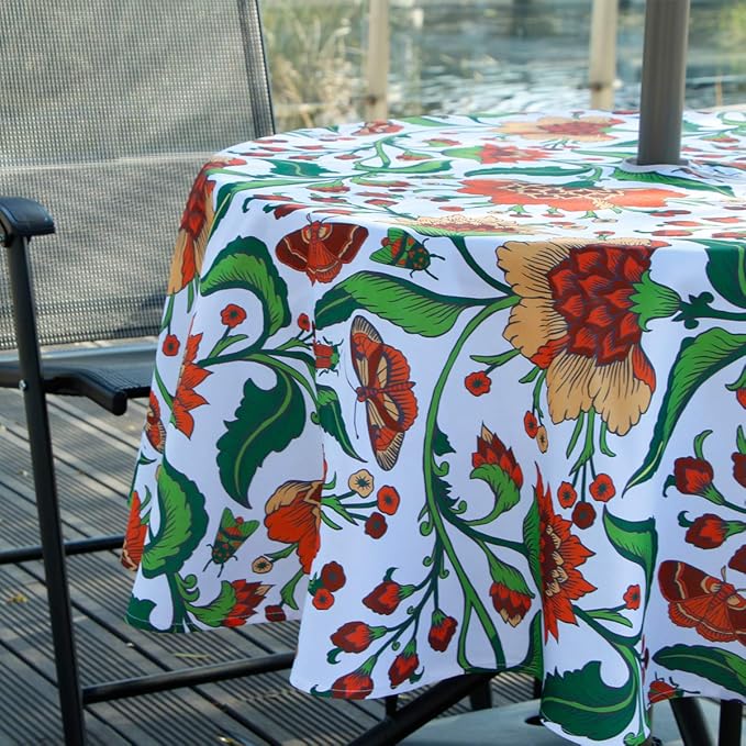 EHouseHome 70 inch Round Floral Tablecloth, Polyester, Waterproof, Zippered, Umbrella Hole, Perfect for BBQs, Parties, Gatherings