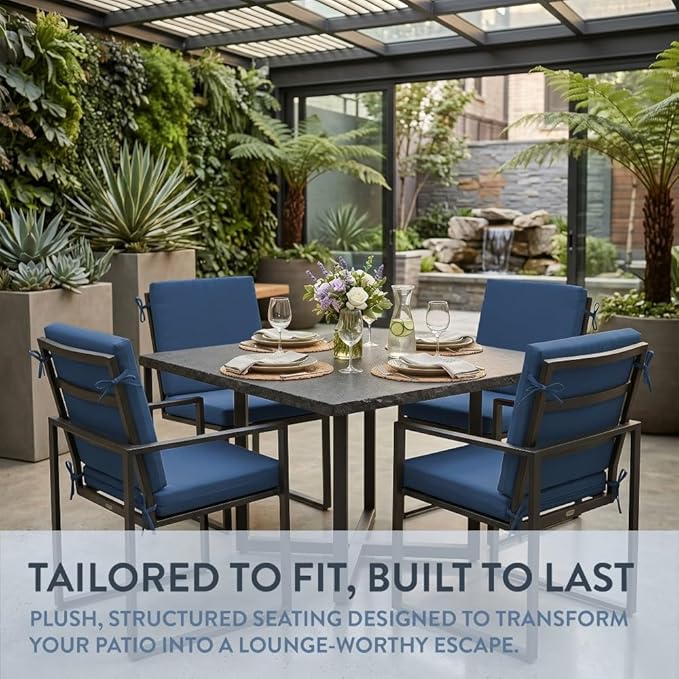 California Umbrella Outdoor Dining Chair, Set of 4 Patio Seat Cushions, 20 x 40 Inch, Premium Outdoor Memory Foam, Fade Resistant, Sunbrella Fabric, Fabric Ties, Regatta