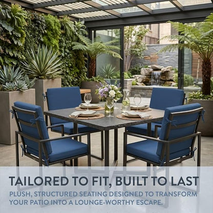 California Umbrella Outdoor Dining Chair, Set of 4 Patio Seat Cushions, 20 x 40 Inch, Premium Outdoor Memory Foam, Fade Resistant, Sunbrella Fabric, Fabric Ties, Regatta