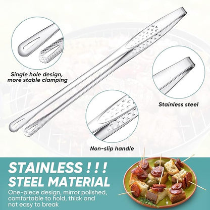 meekoo 6 Pcs 11 Inches Stainless Steel Korean BBQ Grill Tongs Japanese Barbecue Tongs for Cooking Portable Kitchenware Home Outdoor Steak Salad Food