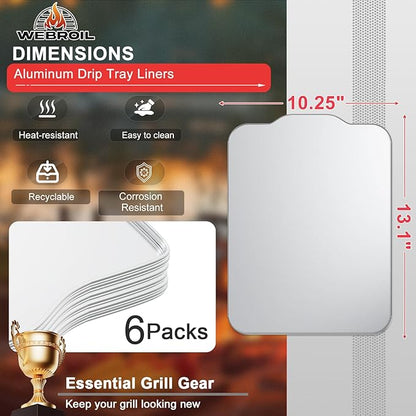 6 Packs BAC458 Drip Tray Liners for Traeger Ranger/Scout Series Grills, Heat-Resistant Foil Liners Replacement for Traeger Ranger Smoker Accessories, Aluminum Tray for Catching Grease 13.1" x 10.25"