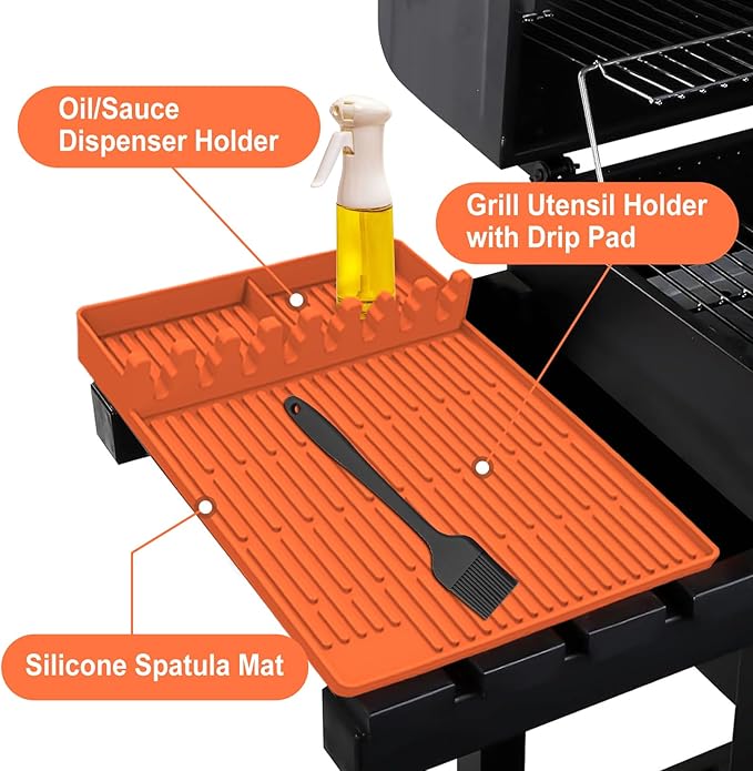 Silicone Grill Mat for Blackstone, Silicone Griddle Tools Mat, Spatula Mat with Drip Pad, Side Shelf Mattress for Outdoor Grill Kitchen Countertop, Backstone Griddle Accessories