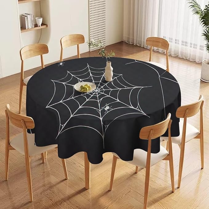Spider Web Tablecloth, Scary Horror Spider Ghosts Gothic Black Water Resistant Wipeable Table Cover for Picnic Party Holiday Kitchen Dinner Table 36"