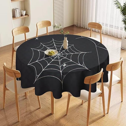 Spider Web Tablecloth, Scary Horror Spider Ghosts Gothic Black Water Resistant Wipeable Table Cover for Picnic Party Holiday Kitchen Dinner Table 36"