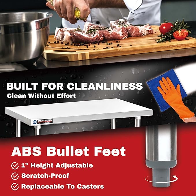 DuraSteel 24x24 Stainless Steel Prep Table - NSF Commercial Outdoor Grill Worktable - Metal Side Mixer Stand with Under Shelf - For Laundry Room, Kitchen, Small Spaces