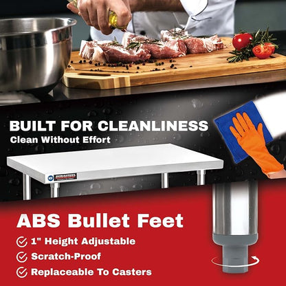 DuraSteel 30x48 Stainless Steel Work Table - NSF Certified Commercial Prep Table w/Adjustable Under Shelf - Kitchen Island, Outdoor Grill Stand, Laundry Folding & Garage Workbench - 350 lb Capacity