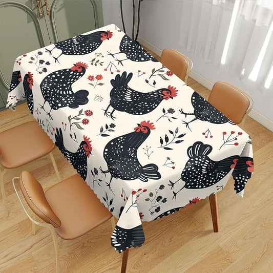 Rooster Decorative Rectangle Table Cloth Flower Chicken Cock Vintage Farm Farmhouse Rectangle Polyester Table Cloths Kitchen Table Cover for Dining BBQ Picnic Coffee Table 52" x 70" 4-6 Seats