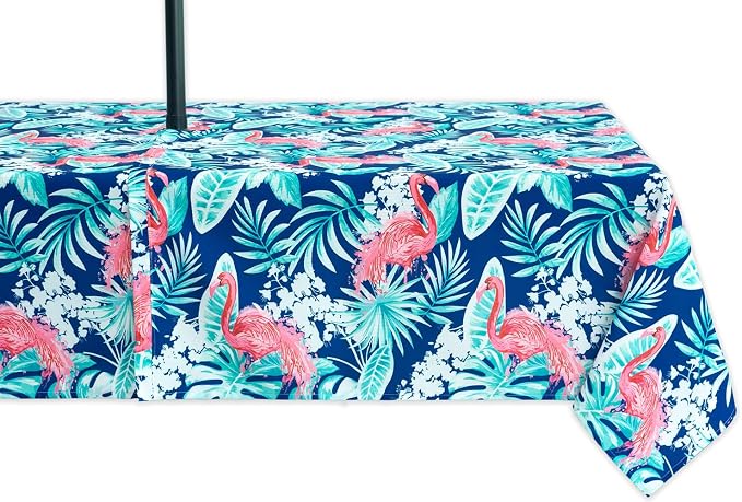 YiHomer Indoor Outdoor Tabletop for Spring Summer Decorations, Picnics and Dinner Parties - Stain and Water Resistant, Flamingo Dancing, Zipper Tablecloth, 60 x 84 Rectangle with Umbrella Hole