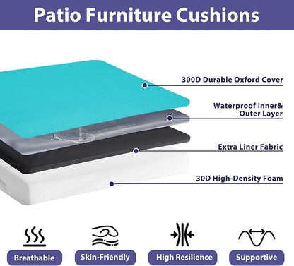 IPYNBAP Outdoor Chair Cushions Set of 4 -Waterproof Outdoor Seat Cushions for Patio Furniture, Patio Chair Cushion with Handle and Ties, Out Door Chair Pads,19x19x3-Square, Teal