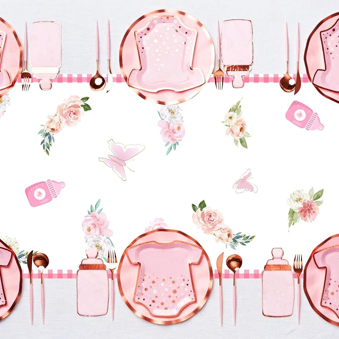 A Sweet Baby Girl is On Her Way Table Runner, Pink Linen Fabric Table Runner for Everyday Use 72 x 13 Inches, Washable Table Cover for Baby Shower Indoor Outdoor Kitchen Dining Table Decor