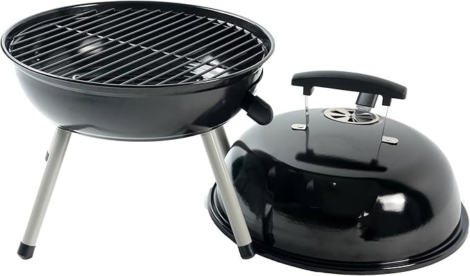 14 inch portable charcoal grill with insulation cover and ventilation vent, suitable for backyard, tailgate, camping, and picnic - black