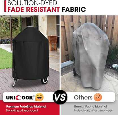 Unicook Round Kettle Grill Cover Compatible with Weber 22 Inch Charcoal Grill, Heavy Duty Waterproof Fade Resistant Small Smoker Cover, All Weather Protection