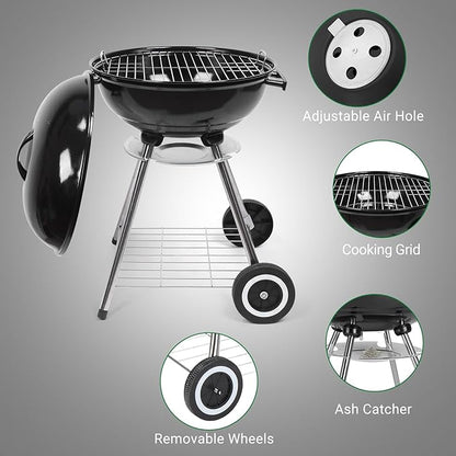 Outvita Charcoal Grill, 18 inch Stainless Steel BBQ Charcoal with Wheels and Storage Holder for Camping, Picnic, Barbecue, Party, Outdoor Activities