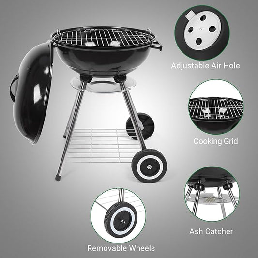 Outvita Charcoal Grill, 18 inch Stainless Steel BBQ Charcoal with Wheels and Storage Holder for Camping, Picnic, Barbecue, Party, Outdoor Activities