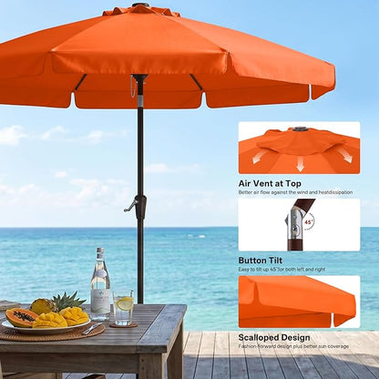 ABCCANOPY 9ft Scalloped Patio Umbrella, Outdoor Table Umbrella with Tilt and Crank, Fiberglass Ribs Deck Umbrella for Patio, Pool, Garden, Picnic (Orange)