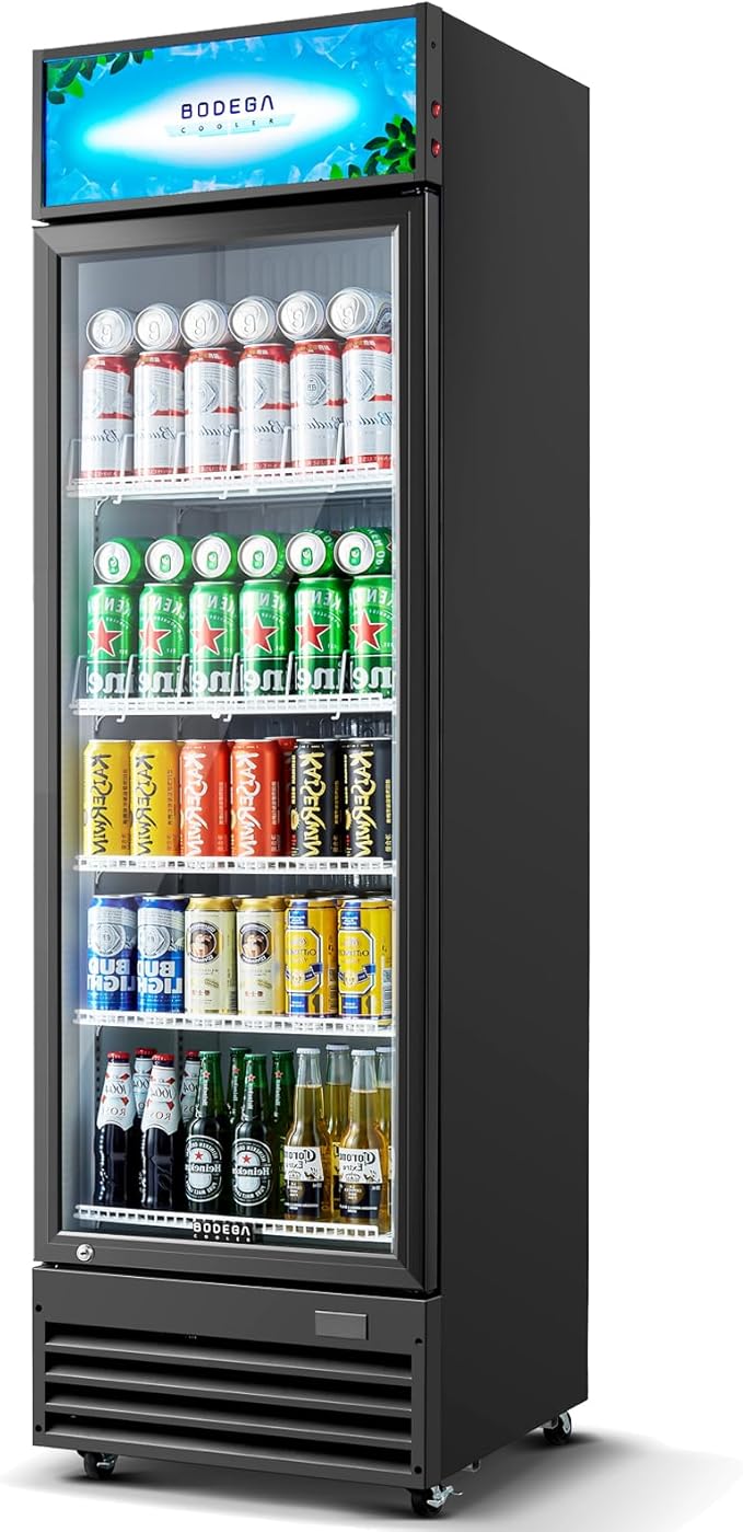 BODEGACOOLER Commercial Beverage Refrigerator, 12.5 Cu. Ft Black Commercial Merchandiser Refrigerator, LED Light/Adjustable Shelves,Upright Large Display Refrigerator For kitchen/Office/Home/Garage.