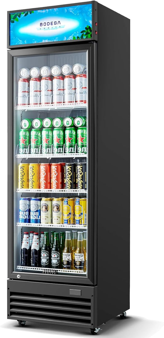 BODEGACOOLER Commercial Beverage Refrigerator, 12.5 Cu. Ft Black Commercial Merchandiser Refrigerator, LED Light/Adjustable Shelves,Upright Large Display Refrigerator For kitchen/Office/Home/Garage.