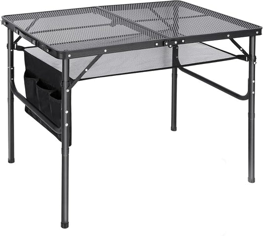 REDCAMP 36x24 Folding Grill Table for Outside, Lightweight Portable Metal Aluminum Outdoor Grill Table with Adjustable Height Legs, Great for Camping Picnic Cooking BBQ, Black 3ft