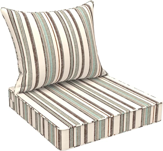 DYTXIII Outdoor Deep Seat Cushion Set, Water Repellent 24"x24" Patio Thick Cushions Replacement with Seat & Back Pillow for Patio Sofa, Wicker Chair, Couch - Stripe Onyx
