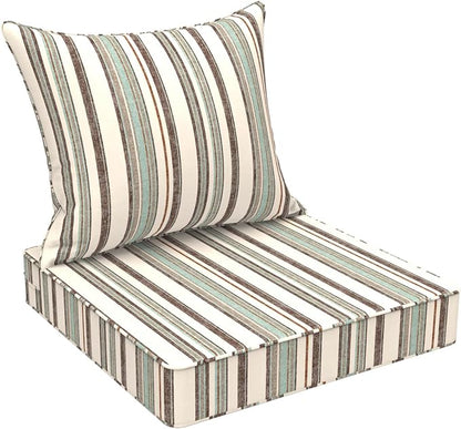 DYTXIII Outdoor Deep Seat Cushion Set, Water Repellent 24"x24" Patio Thick Cushions Replacement with Seat & Back Pillow for Patio Sofa, Wicker Chair, Couch - Stripe Onyx