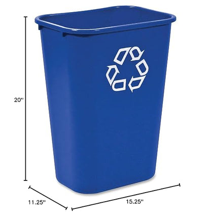 Rubbermaid Commercial Products Deskside Recycling Can, 10.25-Gallon/41-Quart, Blue Recycling Symbol, Plastic, for Bedroom/Bathroom/Office/Under Desk/Sink, Pack of 12
