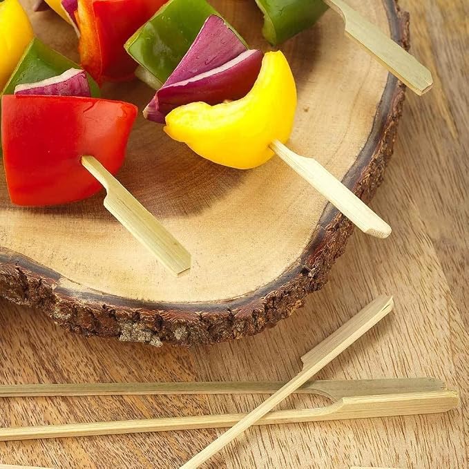 Gmark 100 Count Bamboo Paddle Skewers, 7 Inch Natural Flat Wooden BBQ Picks, Biodegradable Kabob Sticks for Grilling, Appetizers, Fruit, Meat & Shish Kebabs GM1032A
