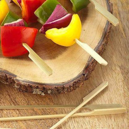 Gmark 100 Count Bamboo Paddle Skewers, 7 Inch Natural Flat Wooden BBQ Picks, Biodegradable Kabob Sticks for Grilling, Appetizers, Fruit, Meat & Shish Kebabs GM1032A