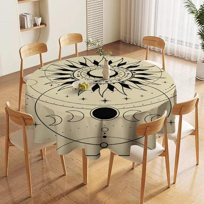 Vintage Tarot Moon Sun Round Tablecloth Moon Phase Star Galaxy Space Esoteric Astrology Table Cloth Water Resistant Wipeable Table Cover for Farmhouse Picnic Party Holiday Kitchen Dinner Table 70"
