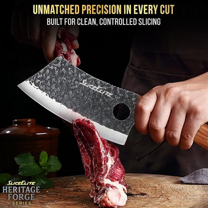 SliceElite 2PCS Hand-Forged Butcher Knife Set | Cleaver & Viking Knives for Meat Cutting | Professional Chef Knife Gift Box, Perfect BBQ Tool for Men