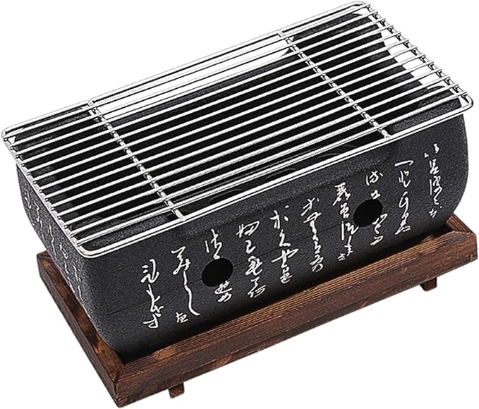 Japanese Charcoal Grill Grill BBQ Stove Robata Hibachi & Yakitori aluminum alloy Stainless steel and wooden base for Outoor BBQ Cooking Yakiniku (A,L)