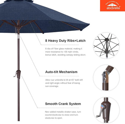 ABCCANOPY OLEFIN® 5-Year No Fading 9FT Outdoor Patio Umbrella(Navy) | Fade & UV Resistant Fabric,8 Fiberglass Ribs，Wind Vent，Crank Lift & Tilt,Outdoor Table Umbrella for Deck,Backyard,Yard