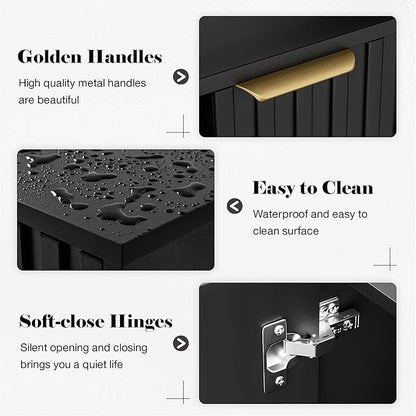 Fluted Buffet Cabinet Sideboard, Storage Cabinet, Modern Accent Cabinet Console Table for Entryway, Living Room, Black