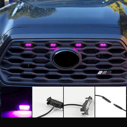 RGB Grill Led Lights 4 PCS for Toyota Tacoma 2016-2023 TRD PRO OEM Only | Pack of 4 Front Grille LED Light Clear Lens with Instruction and Fuse, APP/Remote Control 20 Custom Colors