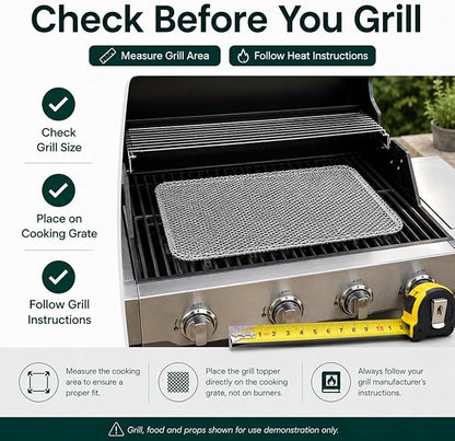 10 Pack Disposable Grill Toppers, Aluminum BBQ Mesh Mats for Outdoor Cooking, 15.3 x 12 Inch Grilling Liners to Help Reduce Food Drops Through Grates, for Vegetables, Fish, Meat and Camping