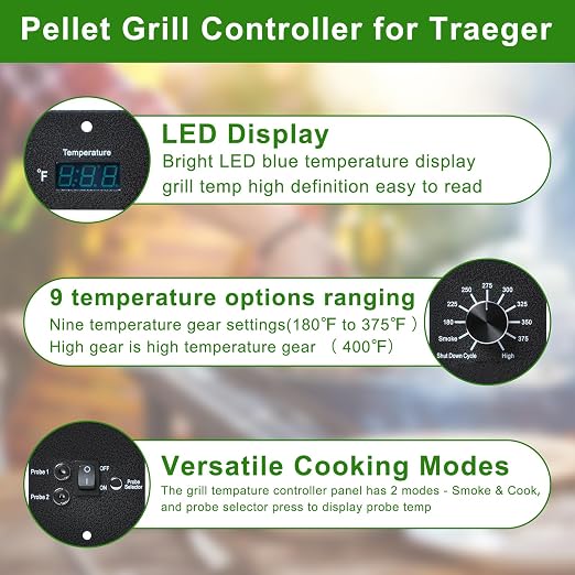 Digital Thermostat Kit Compatible with Traeger Pro Series Pellet Grills | Pro 34 20 22 Series Replacement Parts, Thermometer Control Panel, Dual Meat Probe BAC365, Temperature Controller Upgrade