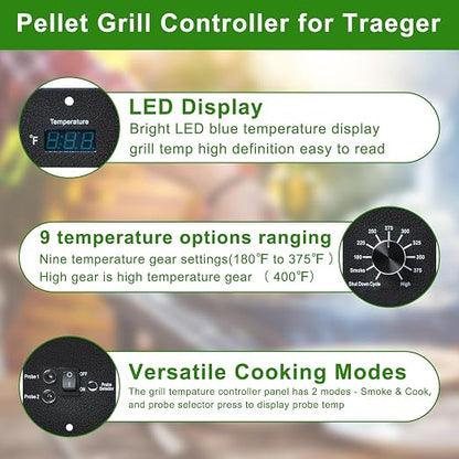 Digital Thermostat Kit Compatible with Traeger Pro Series Pellet Grills | Pro 34 20 22 Series Replacement Parts, Thermometer Control Panel, Dual Meat Probe BAC365, Temperature Controller Upgrade
