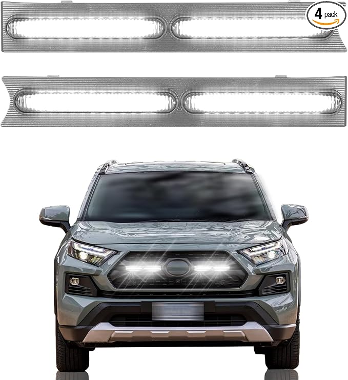 LED Grille Lights for 2019-2025 Toyota RAV4 Accessories White | Snap-In,Smoked Lens, Exterior Front Grill Insert Light for 5th Gen Hybrid Adventure TR D Off-Road 5311142220