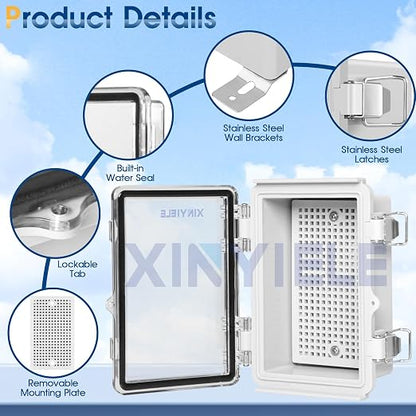 Waterproof Outdoor Project ABS Plastic Junction Box IP67 Weatherproof Dustproof Enclosure with Hinged Cover, Mounting Plate,Wall Brackets for Power Project (Clear,5.9"x3.9"x2.8")