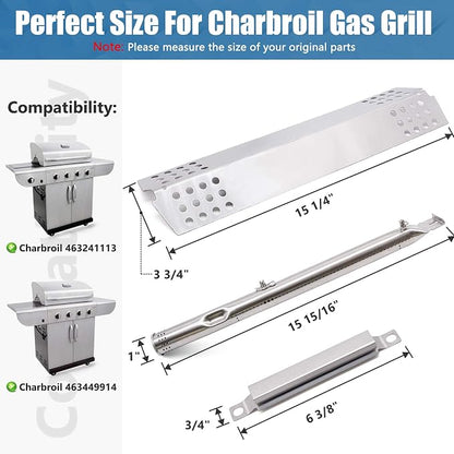 Criditpid Grill Replacement Parts for Charbroil 463241113 463449914 4 Burner Gas Grill, Stainless Steel Heat Plate Shields, Crossover Tubes, Igniters and Grill Burner Parts for Charbroil 463449914