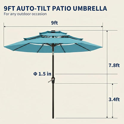 10FT Patio Umbrella 3 Tiers Outdoor Market Umbrella w/Push Button Tilt, Crank, UV and Waterproof Table Umbrella for Garden, Pool, Backyard, Deck, Lawn, Sky Blue