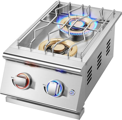 Grilling Side Burners for Outdoor Kitchen, 2 * 18,000BTU Liquid Propane Side Burner,Convertible to Natural Gas, Duty Heavy 304 Stainless Steel, Double Burner for BBQ Island Grill, Gold