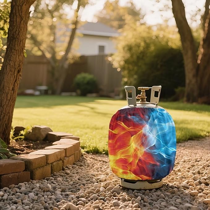 Fire Camper Propane Tank Cover Outdoor 600D Heavy Duty Waterproof Covers Fits Standard 20 lb Cylinder, 13.7'' x 16.5'' for Rv Trailer, 2 Pack