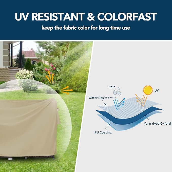 Easy-Going Square Patio Furniture Waterproof Outdoor Dining Table and Chair Covers - Anti-UV Outside Sectional Sofa Set (84"L x 84"W x 28"H, Camel)