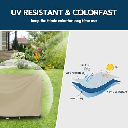 Easy-Going Square Patio Furniture Waterproof Outdoor Dining Table and Chair Covers - Anti-UV Outside Sectional Sofa Set (84"L x 84"W x 28"H, Camel)