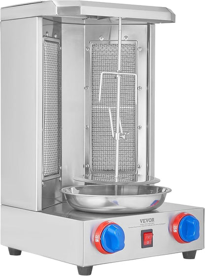 VEVOR Shawarma Grill Machine, 13 lbs Capacity, Chicken Shawarma Cooker Machine with 2 Burners, Gas Vertical Broiler Gyro Rotisserie Oven Doner Kebab Machine, for Home Restaurant Kitchen Parties