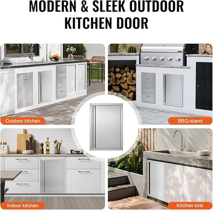 VEVOR BBQ Access Door, 17W x 24H Inch Single Outdoor Kitchen, Stainless Steel Flush Mount, Wall Vertical with Recessed Handle, for BBQ Island, Grilling Station, Outside Cabinet