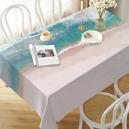 Decorative Rectangle Table Cloths Coastal Beach Summer Ocean Sea Green Water Tablecloth Table Cover for Dining/BBQ/Picnic/Coffee Table 52 X 70 Inches