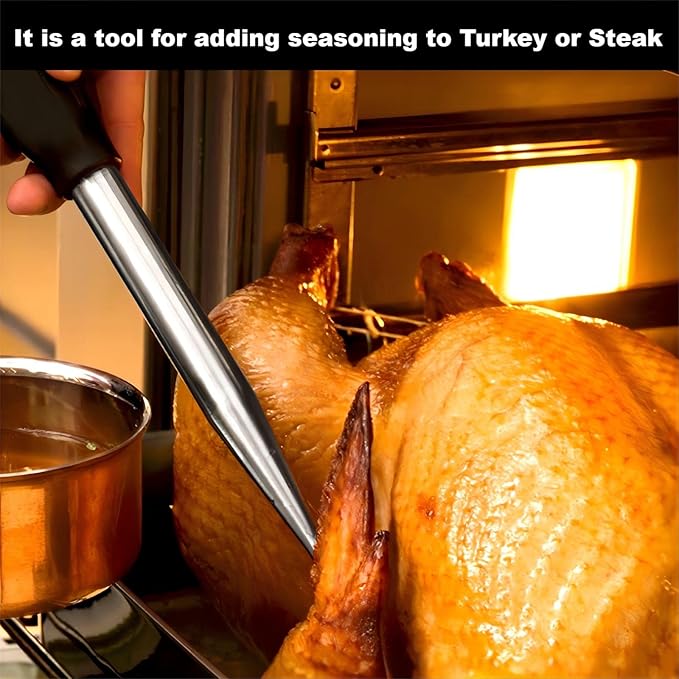 Turkey Baster, Baster Syringe for Cooking, Stainless Steel Turkey Baster with Silicone Bulb, Baster with Cleaning Brush &BBQ Brush&Marinade Needles, Baster for Home Baking&Kitchen Orange