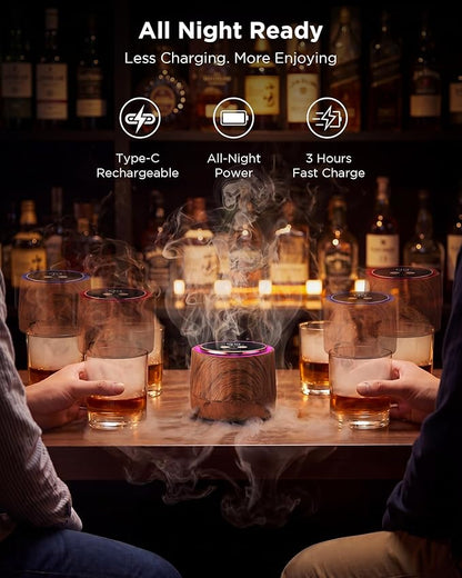 Electric Whiskey Smoker Kit - Rechargeable Cocktail Smoker with 6 Wood Chip Flavors - Smoke Infuser for Old Fashioned & Bourbon Cocktails - No Butane Needed - Father’s Day Gift for Men (Rich Oak)