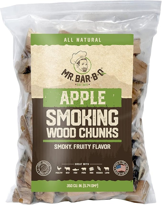 3.5 Lb. Bag Apple Wood Chunks by Mr. Bar-B-Q, Fruity Apple Flavor for Smoking, Outdoor Grilling, Backyard BBQ, Campfire, Wood Chunks for Smokers, Alternative for Charcoal Briquettes, Can be Use on Gas